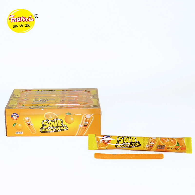 China Faurecia sour gummy stick orange flavor double filled coated