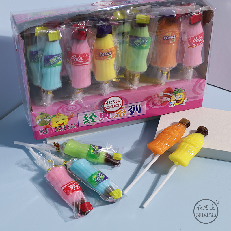 China YUEJIYA coke fenda Sprite bottle shape lollipop hard candy